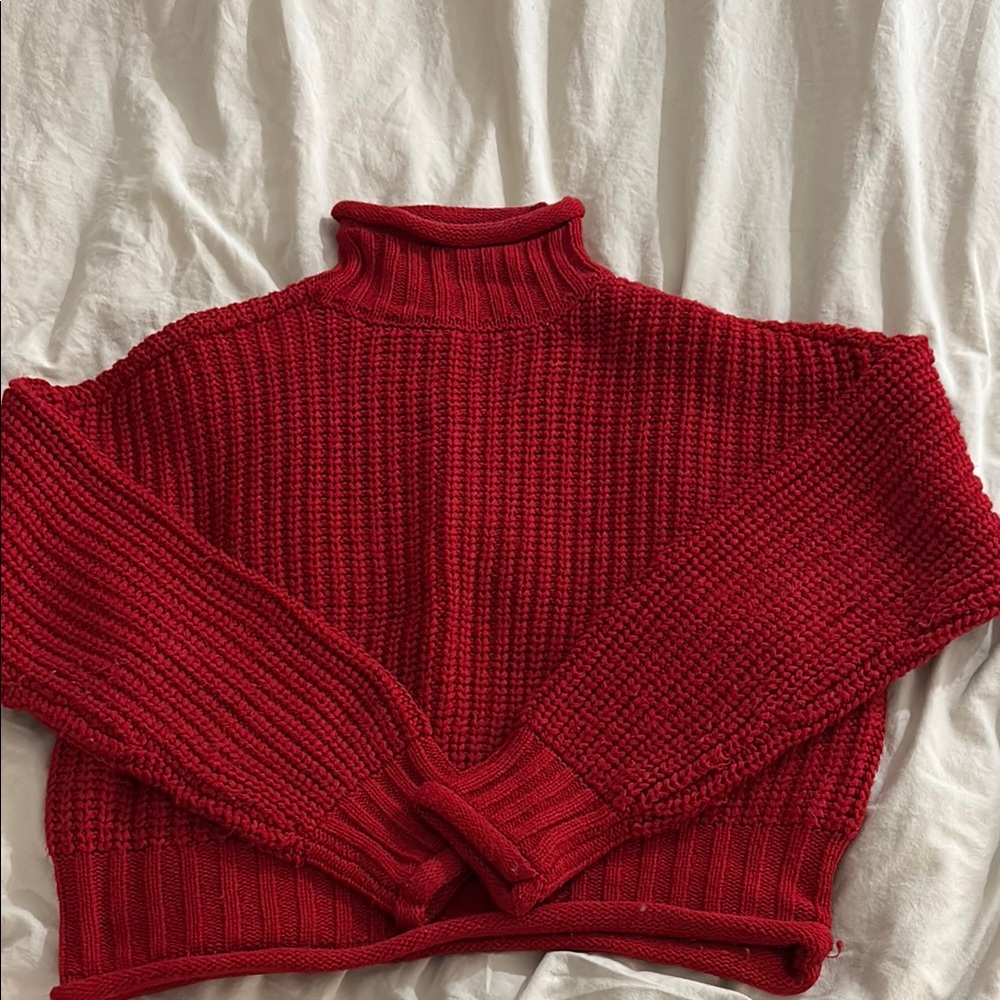 Garage Red Chunky Knit Turtleneck Sweater